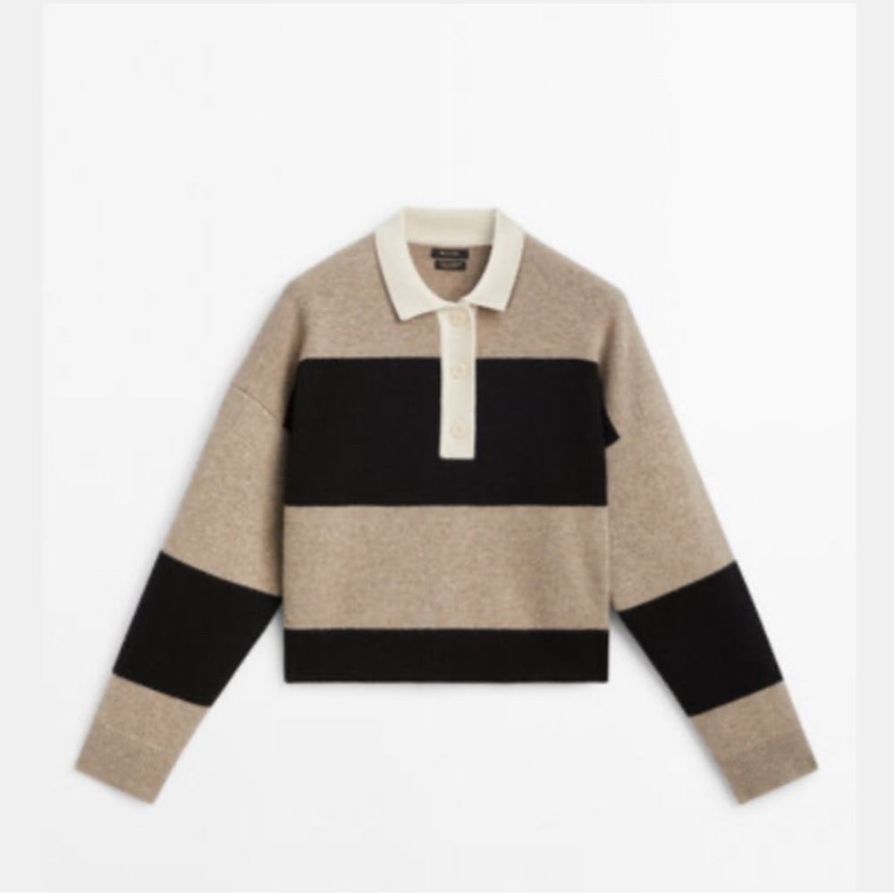 Massimo Dutti Striped knit sweater with contrast polo collar